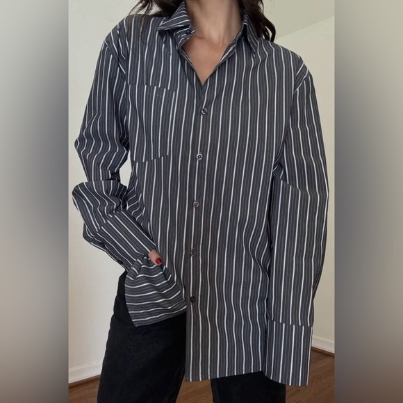 Et Clet Tops - Oversized Black/White Stripe Button-Down Top